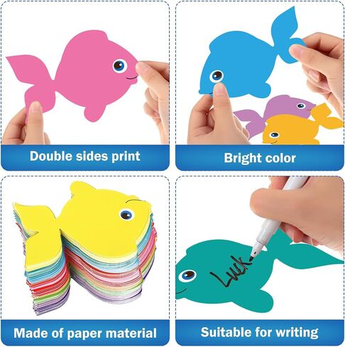 Eaasty 200 Pieces Fish Paper Cutouts 3.15 Inch/6 Inch Classroom Bulletin Board Decorations Colorful Fish Shape Accents Fish Die Cuts for Wall Decor School Party Supply Teachers DIY Craft(3.15 Inch) in Kuwait