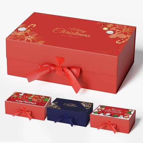 GIFTHOPE Christmas Magnetic Gift Boxes with Golden Pattern，12.6 * 7.9 * 4.4 Inchs Green Unique Design Christmas Boxes with Lids for Gifts，large Paper Gift Box for Christmas Wrapping Gifts（1PC-Thicken） in Saudi Arabia