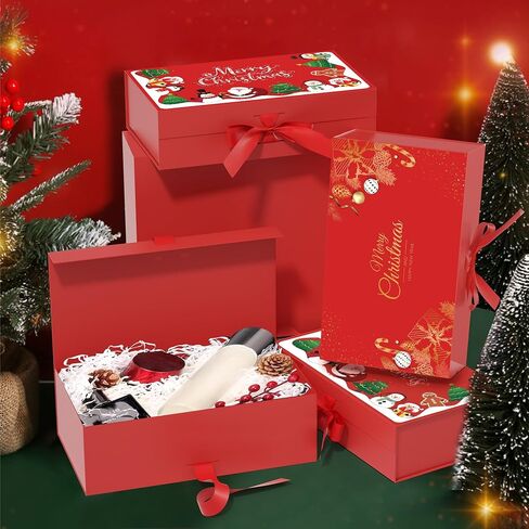 GIFTHOPE Christmas Magnetic Gift Boxes with Golden Pattern，12.6 * 7.9 * 4.4 Inchs Green Unique Design Christmas Boxes with Lids for Gifts，large Paper Gift Box for Christmas Wrapping Gifts（1PC-Thicken） in Saudi Arabia