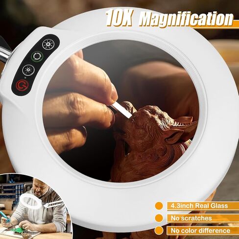 10X Magnifying Glass with Light and Stand, 2-in-1 Lighted Magnifier with Clamp, 5 Color Modes Dimmable LED Desk Lamp Hands Free for Painting Craft Jewelry Sewing Hobby Model Close Work in Kuwait