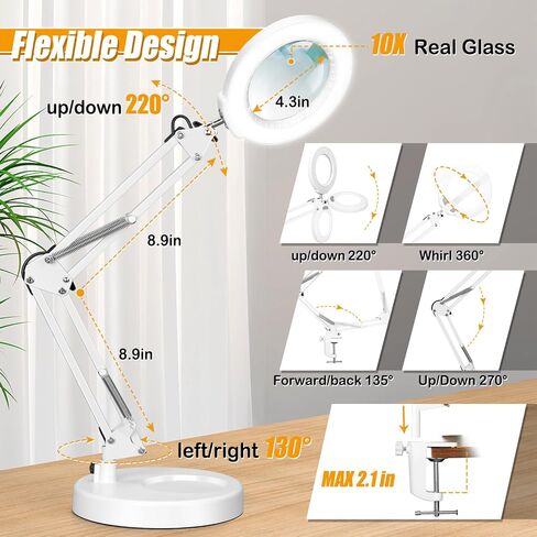 10X Magnifying Glass with Light and Stand, 2-in-1 Lighted Magnifier with Clamp, 5 Color Modes Dimmable LED Desk Lamp Hands Free for Painting Craft Jewelry Sewing Hobby Model Close Work in Kuwait