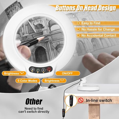 10X Magnifying Glass with Light and Stand, 2-in-1 Lighted Magnifier with Clamp, 5 Color Modes Dimmable LED Desk Lamp Hands Free for Painting Craft Jewelry Sewing Hobby Model Close Work in Kuwait