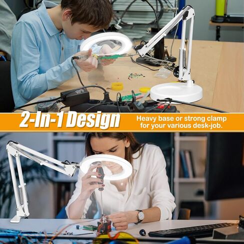 10X Magnifying Glass with Light and Stand, 2-in-1 Lighted Magnifier with Clamp, 5 Color Modes Dimmable LED Desk Lamp Hands Free for Painting Craft Jewelry Sewing Hobby Model Close Work in Kuwait