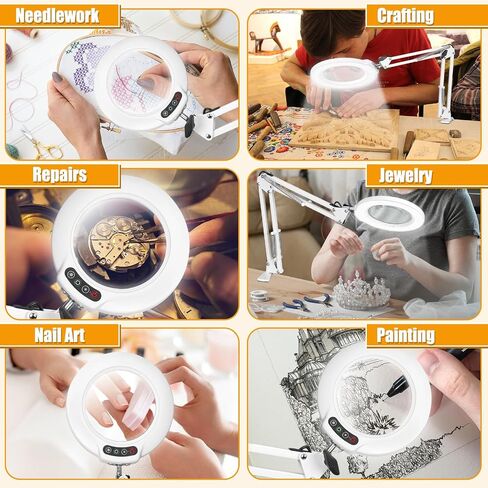 10X Magnifying Glass with Light and Stand, 2-in-1 Lighted Magnifier with Clamp, 5 Color Modes Dimmable LED Desk Lamp Hands Free for Painting Craft Jewelry Sewing Hobby Model Close Work in Kuwait