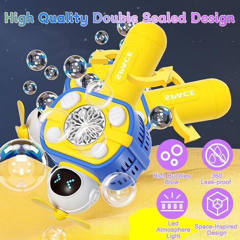 Automatic Bubble Maker for Boys Girls 3+, YEEFIGRO Bubble Gun, Space Theme with Neck Strap, Childhood Toys, for Playground Birthday Party Garden,Bubbles Machine,Kids Summer Present in Saudi Arabia