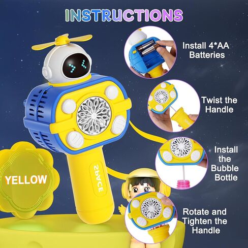 Automatic Bubble Maker for Boys Girls 3+, YEEFIGRO Bubble Gun, Space Theme with Neck Strap, Childhood Toys, for Playground Birthday Party Garden,Bubbles Machine,Kids Summer Present in Saudi Arabia