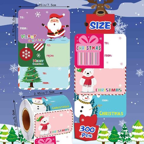 300PCS Christmas Name Tags Stickers, Self-Adhesive Christmas Gift Tags Stickers for Gifts Wrappings Christmas Gift Labels Stickers for Presents Boxes Bags Envelopes Holiday Decoration in Kuwait