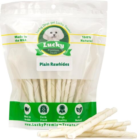 Lucky Premium Treats Plain Rawhide Sticks – All-Natural Rawhide Dog Treats for Small Dogs, Gluten Free Premium Small Dog Treats (25 Chews) in Saudi Arabia