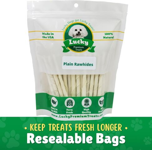 Lucky Premium Treats Plain Rawhide Sticks – All-Natural Rawhide Dog Treats for Small Dogs, Gluten Free Premium Small Dog Treats (25 Chews) in Saudi Arabia
