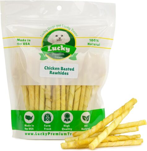 Lucky Premium Treats Plain Rawhide Sticks – All-Natural Rawhide Dog Treats for Small Dogs, Gluten Free Premium Small Dog Treats (25 Chews) in Saudi Arabia