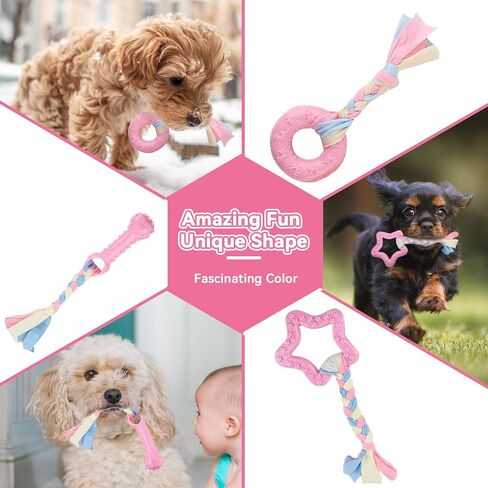 Petcare 6 Pack Puppy Chew Toys for Teething Cute Pink Puppy Toys Small Dog Toys Soft Rubber Rope Dog Toys Funny Bone Ball Cleaning Teeth Dog Chew Toys Puppy Teething Toys for Puppies Yorkie in Kuwait