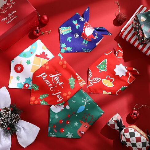5 Pack Christmas Dog Bandanas Reversible Holiday Triangle Scarf Bibs Washable Puppy Kerchief Adjustable Pet Costume Accessories for Small Medium Large Dogs Cats(Elk) in Saudi Arabia
