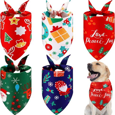 5 Pack Christmas Dog Bandanas Reversible Holiday Triangle Scarf Bibs Washable Puppy Kerchief Adjustable Pet Costume Accessories for Small Medium Large Dogs Cats(Elk) in Saudi Arabia