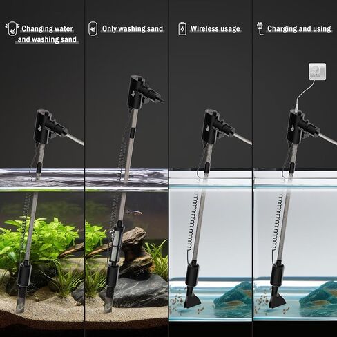 منظف ​​الحصى الكهربائي القابل لإعادة الشحن من AQQA، أدوات تنظيف خزان الأسماك لتدفق المياه قابلة للتعديل، منظف الحصى الكهربائي لحوض السمك، مضخة قوية، رمل الغسيل، مغير المياه، إزالة الأوساخ (S) in Kuwait