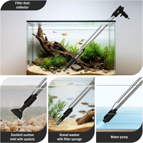 منظف ​​الحصى الكهربائي القابل لإعادة الشحن من AQQA، أدوات تنظيف خزان الأسماك لتدفق المياه قابلة للتعديل، منظف الحصى الكهربائي لحوض السمك، مضخة قوية، رمل الغسيل، مغير المياه، إزالة الأوساخ (S) in Kuwait