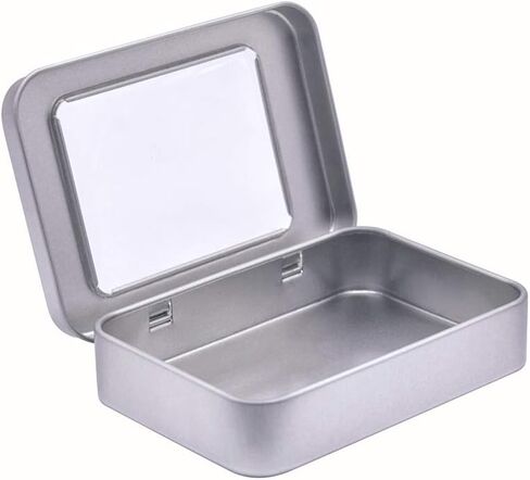 6 Pieces tin can Mini Box with Metal Storage case lid Silver Transparent Rectangular Container Accessory Storage Miscellaneous Goods Storage in Saudi Arabia