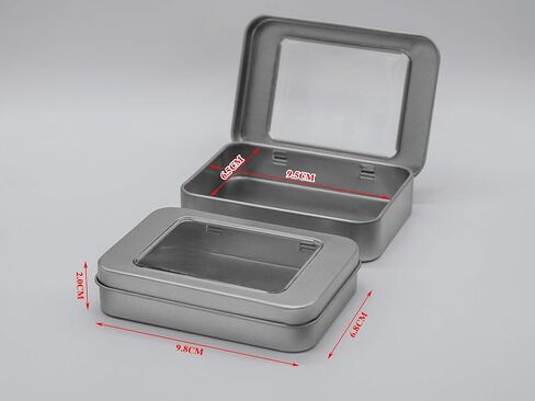 6 Pieces tin can Mini Box with Metal Storage case lid Silver Transparent Rectangular Container Accessory Storage Miscellaneous Goods Storage in Saudi Arabia