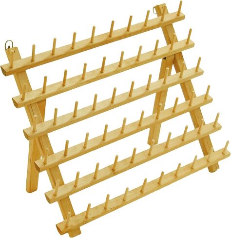 ThreadNanny 60 Spools Thread Rack - Premium Birchwood Thread Storage Organizer Stand for Sewing Embroidery Spools and Mini Cones - Thread Holders for Spools of Thread with Wall Mount Hanging Hooks in Kuwait