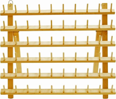 ThreadNanny 60 Spools Thread Rack - Premium Birchwood Thread Storage Organizer Stand for Sewing Embroidery Spools and Mini Cones - Thread Holders for Spools of Thread with Wall Mount Hanging Hooks in Kuwait