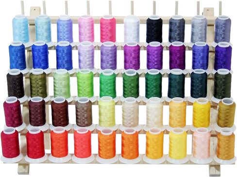 ThreadNanny 60 Spools Thread Rack - Premium Birchwood Thread Storage Organizer Stand for Sewing Embroidery Spools and Mini Cones - Thread Holders for Spools of Thread with Wall Mount Hanging Hooks in Kuwait