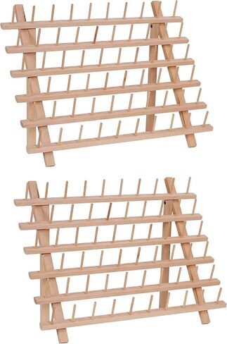 ThreadNanny 60 Spools Thread Rack - Premium Birchwood Thread Storage Organizer Stand for Sewing Embroidery Spools and Mini Cones - Thread Holders for Spools of Thread with Wall Mount Hanging Hooks in Kuwait
