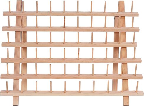 ThreadNanny 60 Spools Thread Rack - Premium Birchwood Thread Storage Organizer Stand for Sewing Embroidery Spools and Mini Cones - Thread Holders for Spools of Thread with Wall Mount Hanging Hooks in Kuwait
