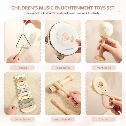 Baby Musical Instruments Set Wooden Montessori Musical Toys for Toddlers Neutral Colors Percussion Instruments Set with Modern Boho Xylophone Tambourine Educational Musical Toys for Preschool Kids in Saudi Arabia