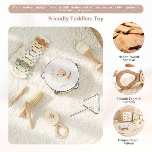 Baby Musical Instruments Set Wooden Montessori Musical Toys for Toddlers Neutral Colors Percussion Instruments Set with Modern Boho Xylophone Tambourine Educational Musical Toys for Preschool Kids in Saudi Arabia