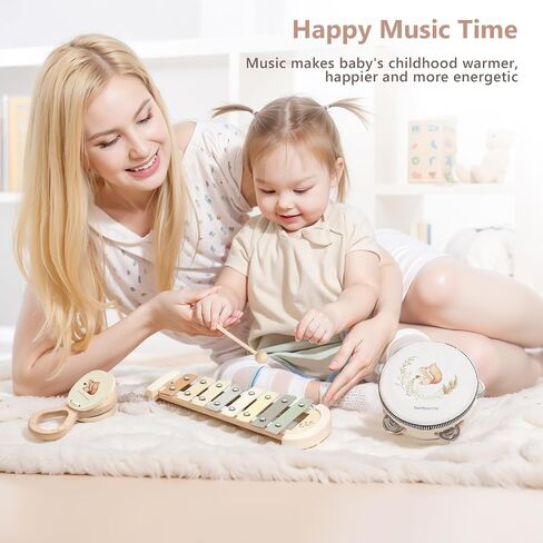 Baby Musical Instruments Set Wooden Montessori Musical Toys for Toddlers Neutral Colors Percussion Instruments Set with Modern Boho Xylophone Tambourine Educational Musical Toys for Preschool Kids in Saudi Arabia