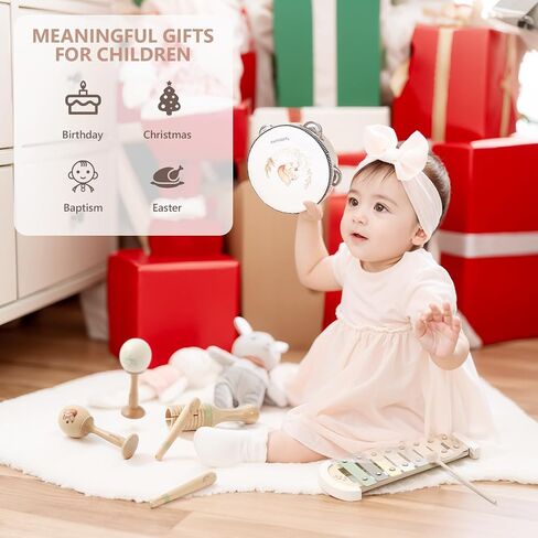 Baby Musical Instruments Set Wooden Montessori Musical Toys for Toddlers Neutral Colors Percussion Instruments Set with Modern Boho Xylophone Tambourine Educational Musical Toys for Preschool Kids in Saudi Arabia