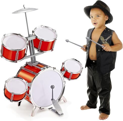 Contixo KD1 Kids Drum Set - Jazz Toddler Drum Set with 5 Pieces Drums, Drum Toy Kit with Drum Sticks, Musical Instruments Toys Drum Kit, Gift for Age 3 4 5 6 7 8 9 10 Year Old Boys Girls in Saudi Arabia