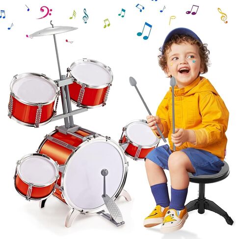 Contixo KD1 Kids Drum Set - Jazz Toddler Drum Set with 5 Pieces Drums, Drum Toy Kit with Drum Sticks, Musical Instruments Toys Drum Kit, Gift for Age 3 4 5 6 7 8 9 10 Year Old Boys Girls in Saudi Arabia