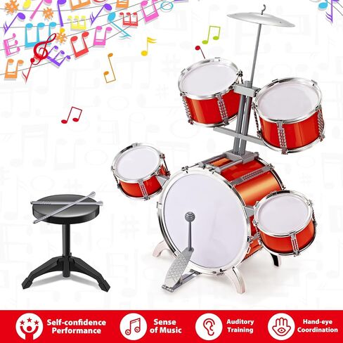 Contixo KD1 Kids Drum Set - Jazz Toddler Drum Set with 5 Pieces Drums, Drum Toy Kit with Drum Sticks, Musical Instruments Toys Drum Kit, Gift for Age 3 4 5 6 7 8 9 10 Year Old Boys Girls in Saudi Arabia