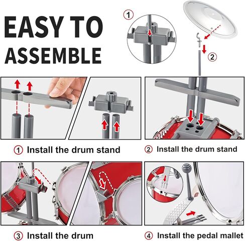 مجموعة طبول للأطفال من كونتيكسو KD1 - مجموعة طبول الجاز للأطفال الصغار مع 5 قطع طبول، مجموعة ألعاب الطبل مع عصي الطبل، مجموعة طبول ألعاب الآلات الموسيقية، هدية للأعمار 3 4 5 6 7 8 9 10 سنوات للأولاد والبنات in Kuwait