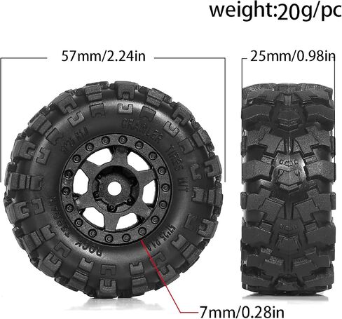 REDSPIDER 1.0 Beadlock Wheels and Tires Set（4pcs） 1.0 Crawler Tires 57 * 25mm Plastics 1.0 Wheel Lightweight Design 1/18 1/24 RC Crawler Tires for SCX24 TRX4M FMS FCX24 FCX18 AX24 (Tires and Wheel) in Saudi Arabia