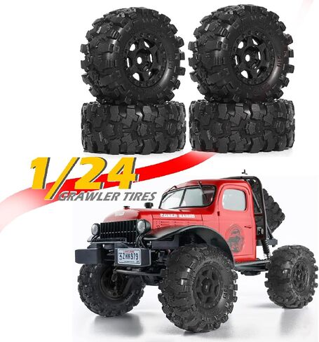 REDSPIDER 1.0 Beadlock Wheels and Tires Set（4pcs） 1.0 Crawler Tires 57 * 25mm Plastics 1.0 Wheel Lightweight Design 1/18 1/24 RC Crawler Tires for SCX24 TRX4M FMS FCX24 FCX18 AX24 (Tires and Wheel) in Saudi Arabia