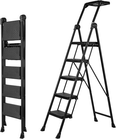XinSunho 4 Step Ladder, Foldable Handrail & Tool Tray Stool Ladders with Anti-Slip Wide Pedal, 660 lbs Sturdy Steel Ladder for Home Kitchen and Outdoor in Kuwait