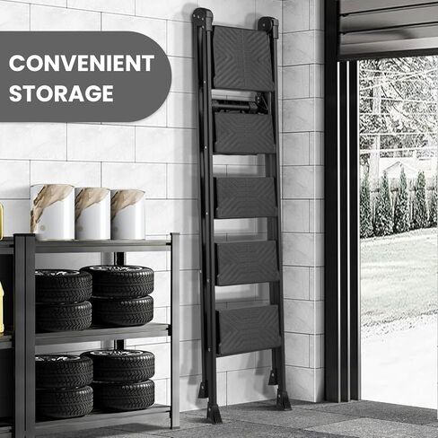 XinSunho 4 Step Ladder, Foldable Handrail & Tool Tray Stool Ladders with Anti-Slip Wide Pedal, 660 lbs Sturdy Steel Ladder for Home Kitchen and Outdoor in Kuwait