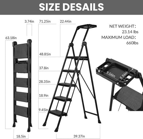 XinSunho 4 Step Ladder, Foldable Handrail & Tool Tray Stool Ladders with Anti-Slip Wide Pedal, 660 lbs Sturdy Steel Ladder for Home Kitchen and Outdoor in Kuwait