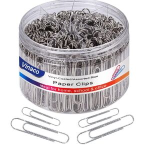 Vinaco Paper Clips Non Skid, 500PCS Medium and Jumbo Paper Clips (1.3 inch & 2.0 inch), Durable & Rustproof, Coated Paper Clip Great for Office School and Personal Use