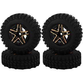 1.0 Brass Beadlock Wheel Tires Set 4PCS Tires for for 1/18 1/24 RC Crawler Car Axial AX24 SCX24 FMS FCX24 TRX4M Metal Upgrade (Offset)