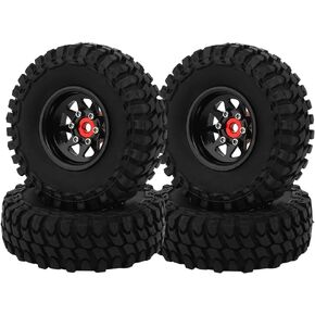 1.0 Beadlock Wheel Soft Tires Set -3.78mm Offset Wheel Rims for 1/18 1/24 RC Crawler Car Axial AX24 SCX24 FMS FCX24 TRX4M (Green)