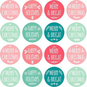 easykart labels 300 Merry Christmas & Happy Holidays Stickers, 1.5 Inch Circle Size, 6 Different Holiday Theme Pattern, Perfect for Holiday Gifts Packing, Decoration Envelope Sealing