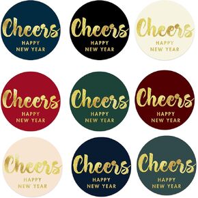 Mobiusea Creation Happy New Year Labels | 135pcs | 1.4 inch | Gold Foil | Cheers and Happy New Year | Waterproof | Assorted Colors Happy New Years Stickers and New Year Sticker