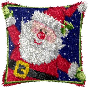 Acnyddlw Christmas Latch Hook Kits for DIY Throw Pillow Cover, Cartoon Adults Throw Pillow Cover with Printed Canvas Hook Crochet Yarn Needle Craft, Christmas Home Decoration(16.9 * 16.9in)