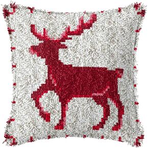 Acnyddlw Christmas Latch Hook Kits for DIY Throw Pillow Cover, Cartoon Adults Throw Pillow Cover with Printed Canvas Hook Crochet Yarn Needle Craft, Christmas Home Decoration(16.9 * 16.9in)