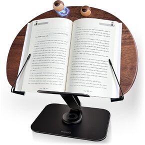 Book Stand for Reading, Book Holder 360° Swivel and Height Adjustable, Foldable,Strong Clips, Stable, Large Size, Walnut Wood, can Hold textbooks, Sheet Music, Recipes, Tablets, laptops.gift