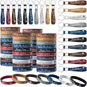 100 Pcs Bible Verse Bracelets Christian Inspirational Bible Keychains –Bulk Religious Keyrings and Bracelets