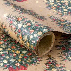 RUSPEPA Christmas Wrapping Paper Roll Gift Wrap - Mini Roll - Gold Foil Christmas Tree Kraft Wrapping Paper Roll, Great for Christmas, Winter and Holidays - 17 Inches X 16.4 Feet