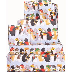 CENTRAL 23 Cat Christmas Wrapping Paper for Girls Boys - 6 Sheets of Gift Wrap For Cat Owners - Thick Xmas Wraps For Men Women - Seasonal - Holiday - Presents for Him Her - Recyclable
